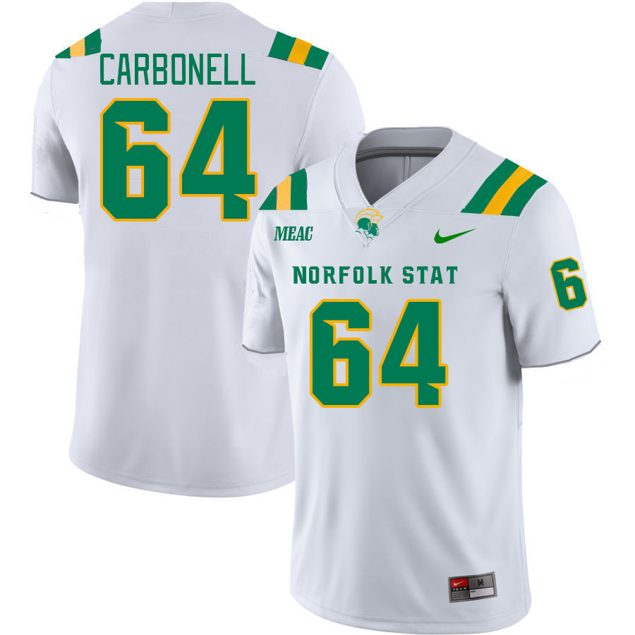 Men-Youth #64 Juwuan Carbonell Norfolk State Spartans 2023 College Football Jerseys Stitched-White
